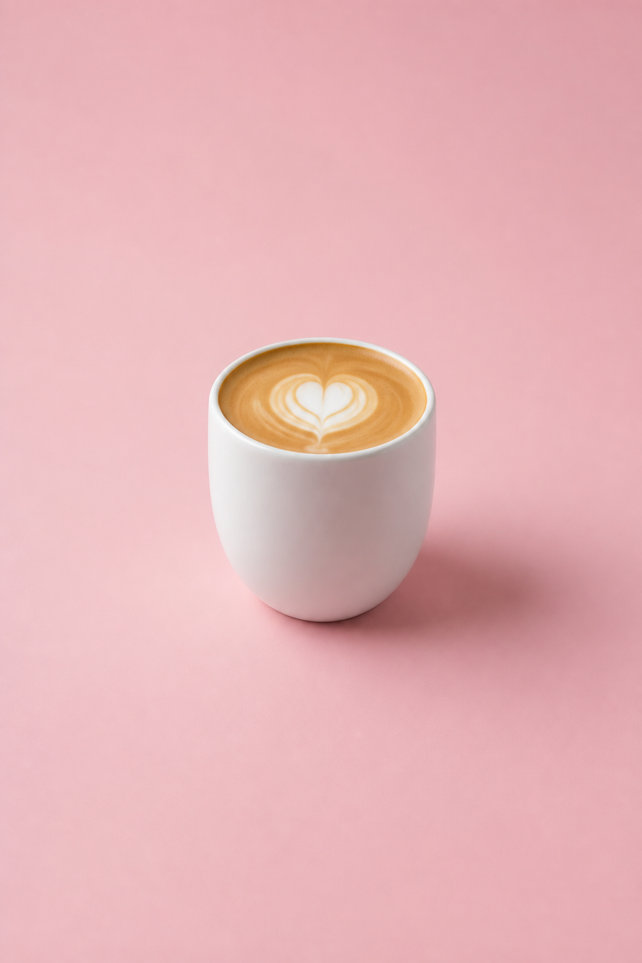 Flat white on a blush-pink studio background