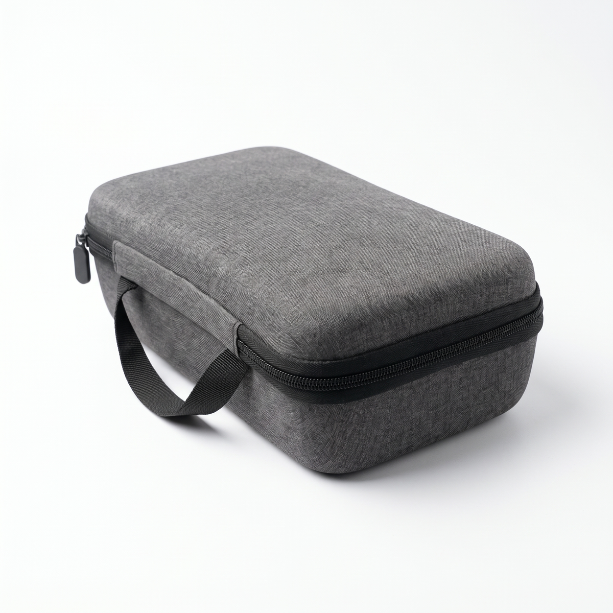 Closed grey Espressyo carry case with fabric handle and black zip